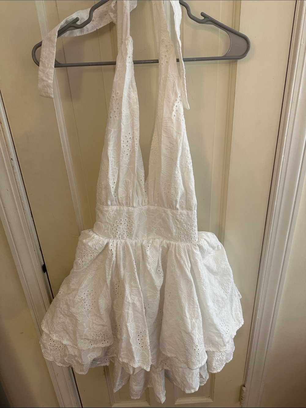 AKIRA White Eyelet Halter Mini Dress